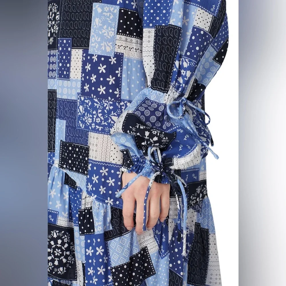 Malene Birger Amily Printed Patchwork Blue Midi Dress - Picture 7 of 14